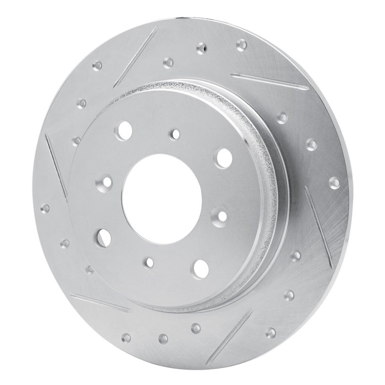 E-Line Drilled & Slotted Silver Brake Rotor, 1986-1996 Acura/Honda, Position: Rear Left