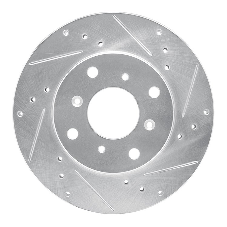 E-Line Drilled & Slotted Silver Brake Rotor, 1992-1996 Acura/Honda, Position: Front Right