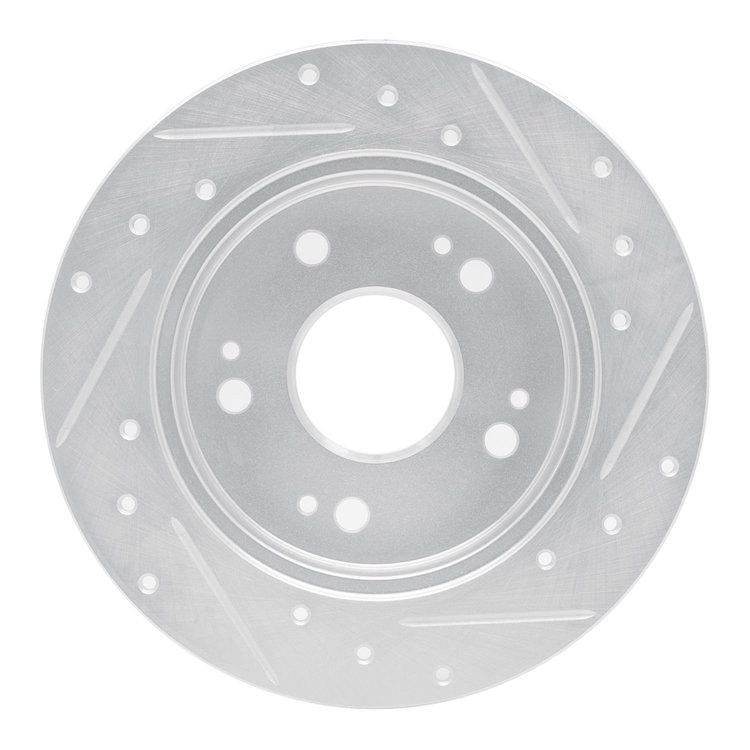 E-Line Drilled & Slotted Silver Brake Rotor, 1997-2015 Acura/Honda, Position: Rear Left