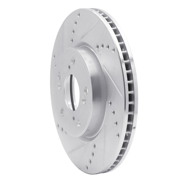 E-Line Drilled & Slotted Silver Brake Rotor, Fits Select Acura/Honda, Position: Front Left