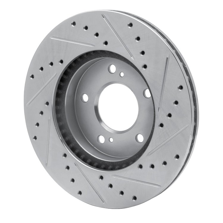 E-Line Drilled & Slotted Silver Brake Rotor, 1991-2001 Fits Multiple Makes/Models, Position: Front Left