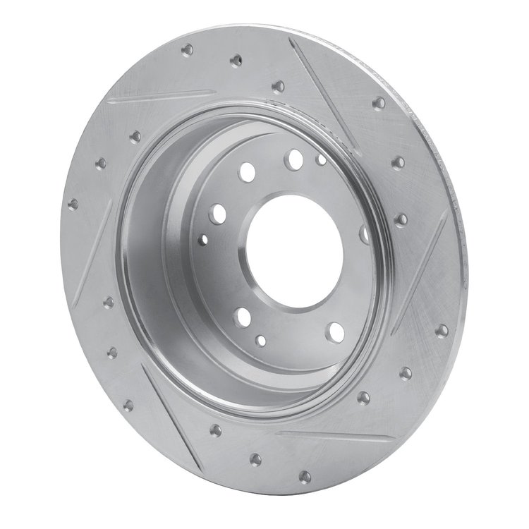 E-Line Drilled & Slotted Silver Brake Rotor, 1991-1999 Fits Multiple Makes/Models, Position: Rear Left
