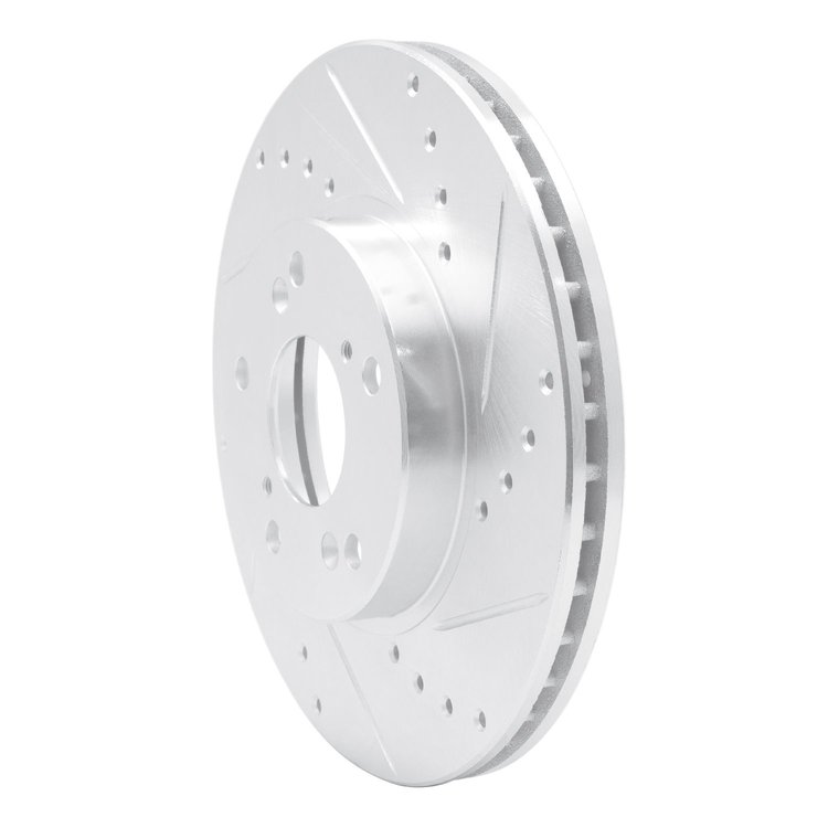 E-Line Drilled & Slotted Silver Brake Rotor, 1998-2021 Acura/Honda, Position: Front Right