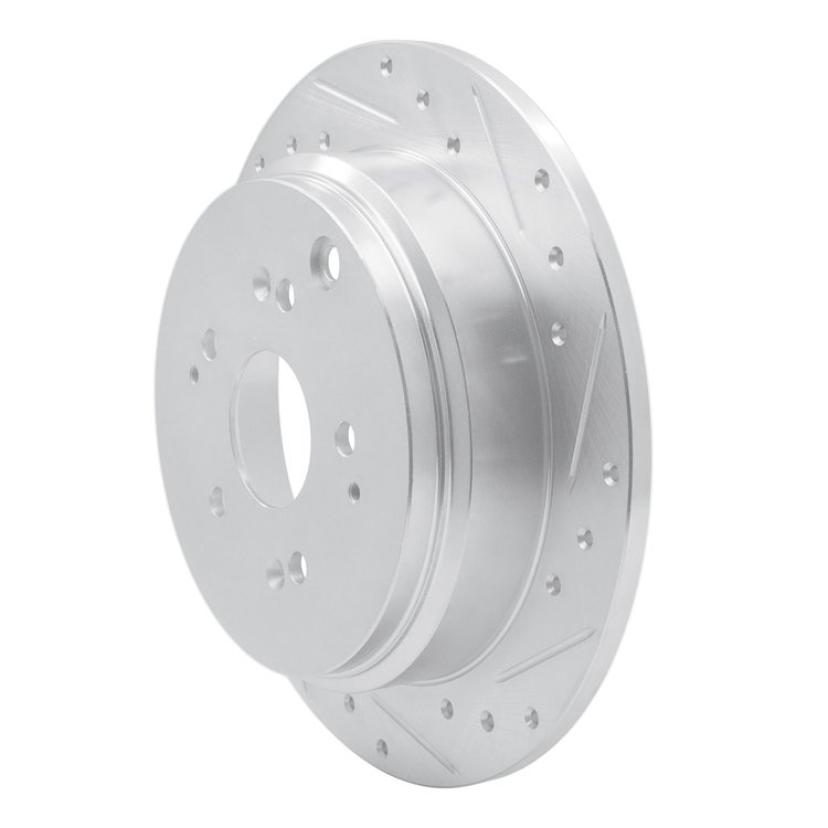 E-Line Drilled & Slotted Silver Brake Rotor, 2002-2004 Acura/Honda, Position: Rear Right