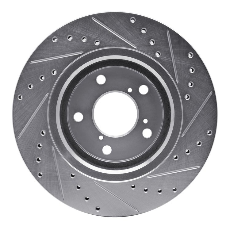E-Line Drilled & Slotted Silver Brake Rotor, Fits Select Acura/Honda, Position: Front Left