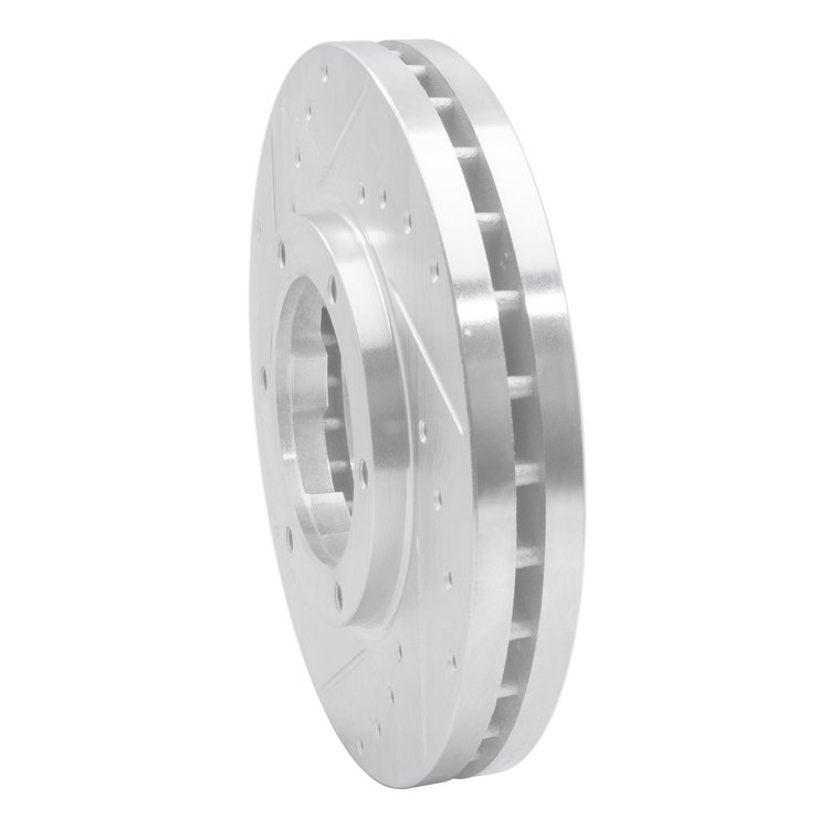 E-Line Drilled & Slotted Silver Brake Rotor, 1995-2011 Fits Multiple Makes/Models, Position: Front Left