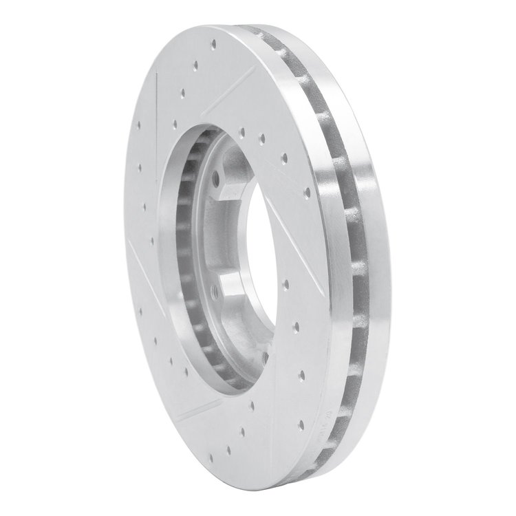 E-Line Drilled & Slotted Silver Brake Rotor, 2000-2018 Fits Multiple Makes/Models, Position: Front Right