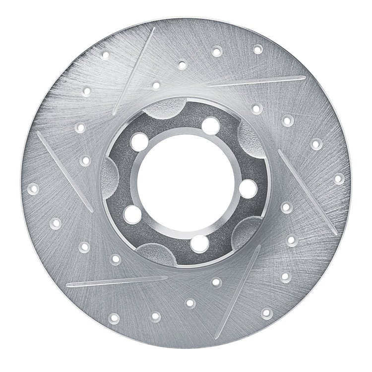 E-Line Drilled & Slotted Silver Brake Rotor, 1961-1967 Mercedes-Benz, Position: Front Left