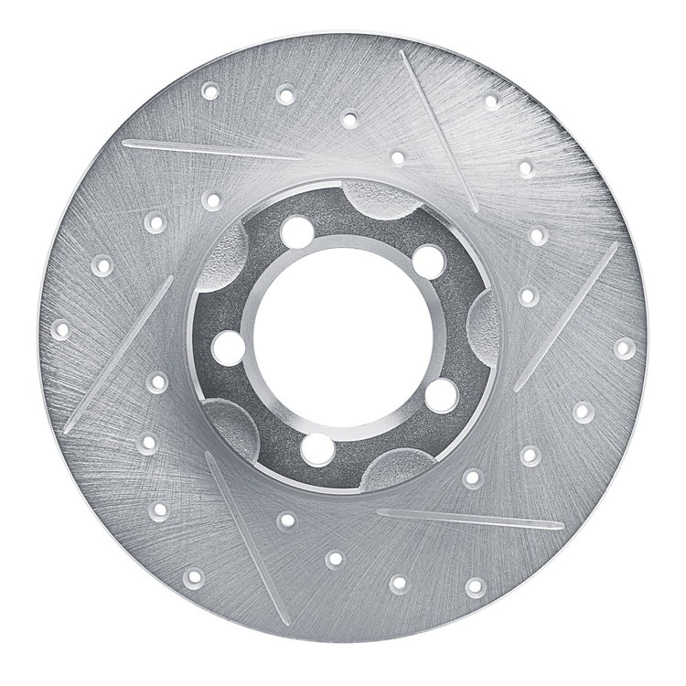 E-Line Drilled & Slotted Silver Brake Rotor, 1961-1967 Mercedes-Benz, Position: Front Right
