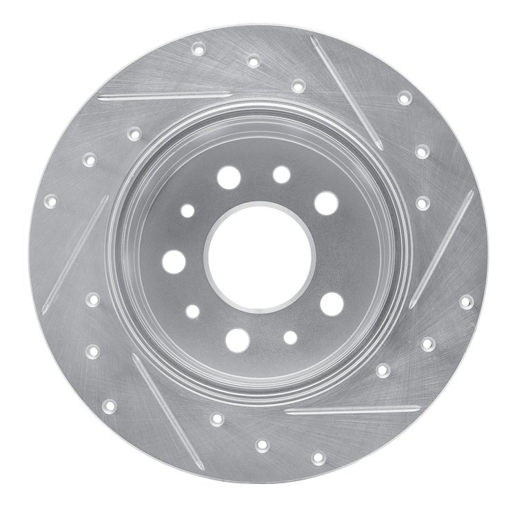 E-Line Drilled & Slotted Silver Brake Rotor, 1961-1991 Mercedes-Benz, Position: Rear Left