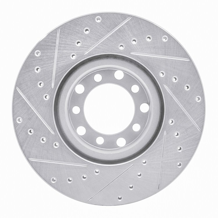 E-Line Drilled & Slotted Silver Brake Rotor, 1982-1985 Mercedes-Benz, Position: Front Right