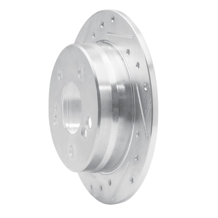 E-Line Drilled & Slotted Silver Brake Rotor, 1983-1995 Mercedes-Benz, Position: Rear Left