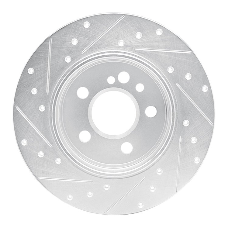 E-Line Drilled & Slotted Silver Brake Rotor, 1991-1999 Mercedes-Benz, Position: Rear Right