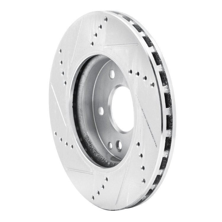 E-Line Drilled & Slotted Silver Brake Rotor, 1996-2015 Mercedes-Benz, Position: Front Right