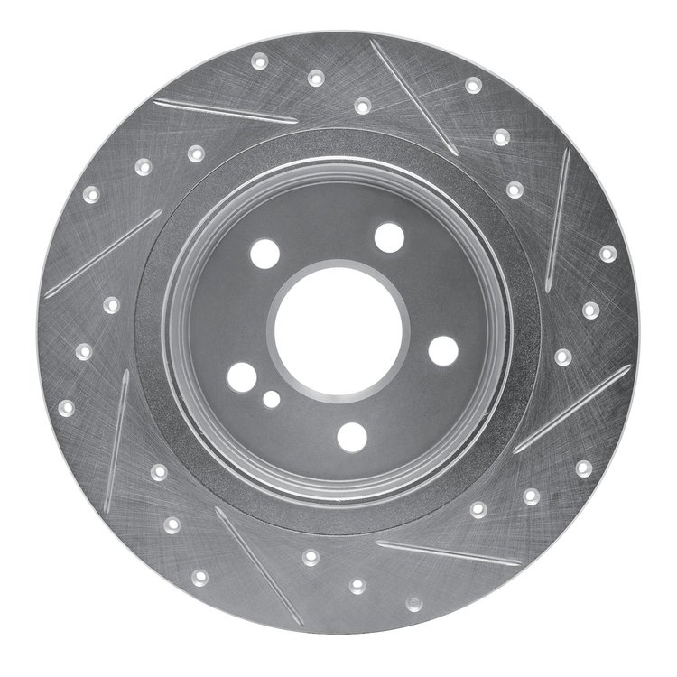 E-Line Drilled & Slotted Silver Brake Rotor, 2008-2015 Mercedes-Benz, Position: Rear Left