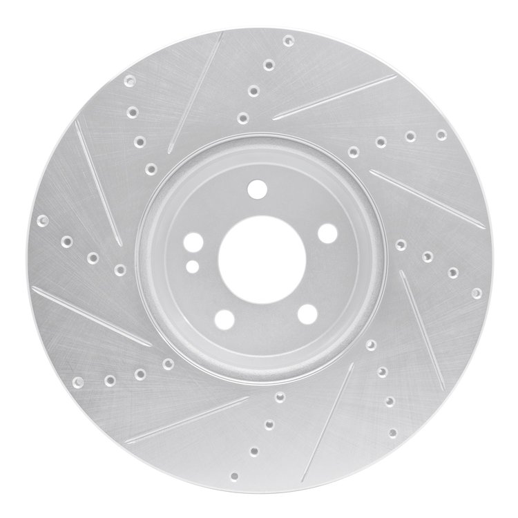E-Line Drilled & Slotted Silver Brake Rotor, Fits Select Mercedes-Benz, Position: Front Right