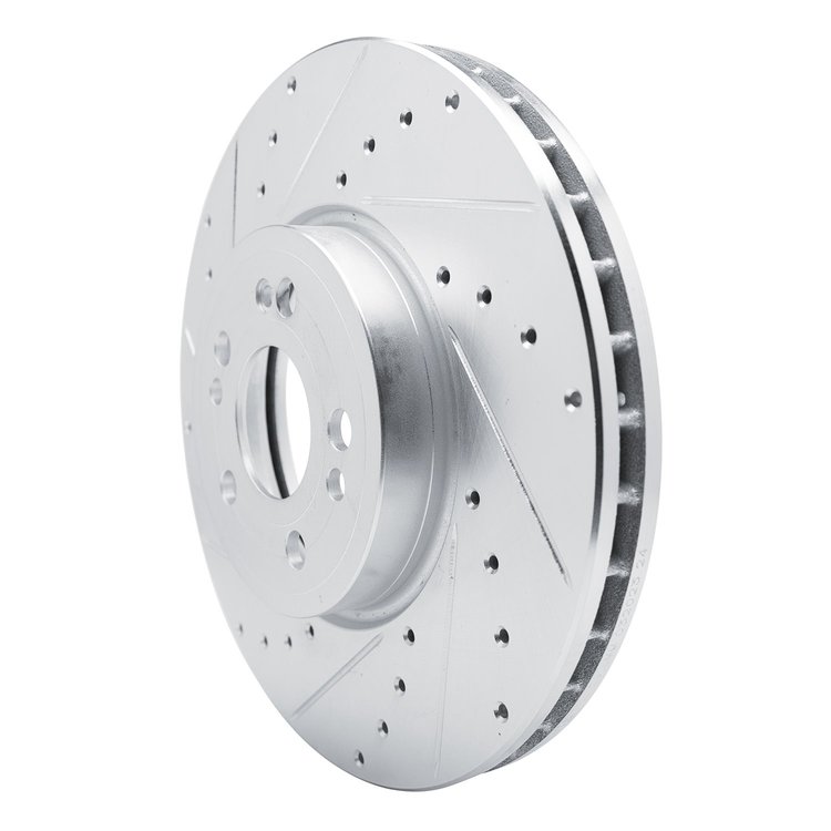 E-Line Drilled & Slotted Silver Brake Rotor, Fits Select Mercedes-Benz, Position: Front Left