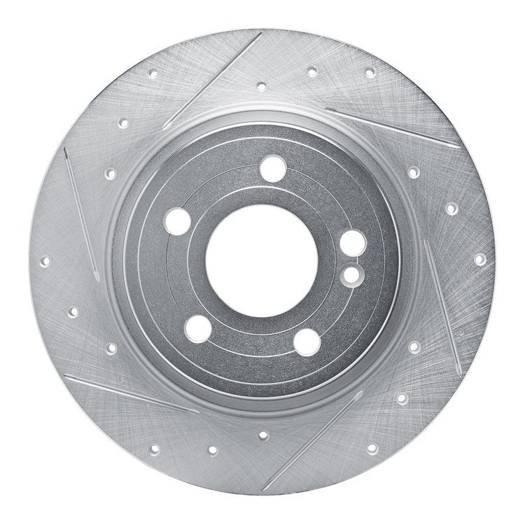 E-Line Drilled & Slotted Silver Brake Rotor, Fits Select Mercedes-Benz, Position: Rear Left
