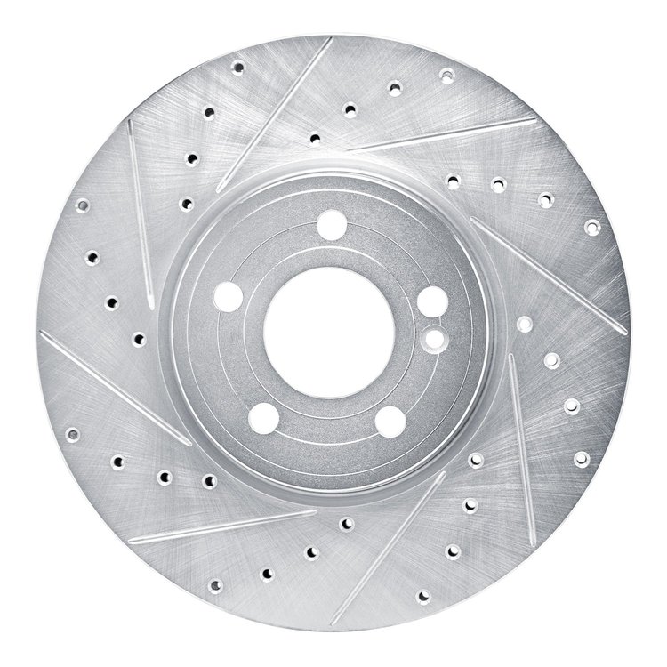 E-Line Drilled & Slotted Silver Brake Rotor, Fits Select Mercedes-Benz, Position: Front Left