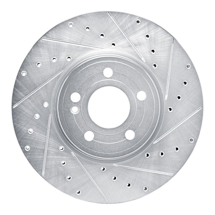 E-Line Drilled & Slotted Silver Brake Rotor, Fits Select Mercedes-Benz, Position: Front Right