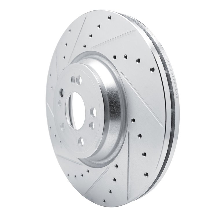 E-Line Drilled & Slotted Silver Brake Rotor, Fits Select Mercedes-Benz, Position: Front Left