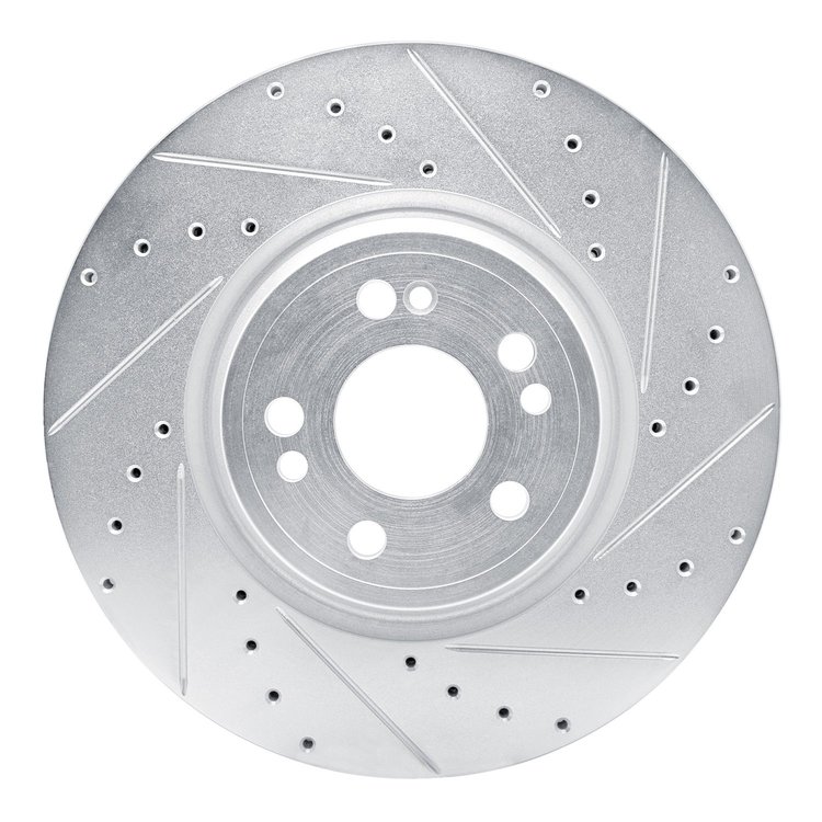 E-Line Drilled & Slotted Silver Brake Rotor, Fits Select Mercedes-Benz, Position: Front Right