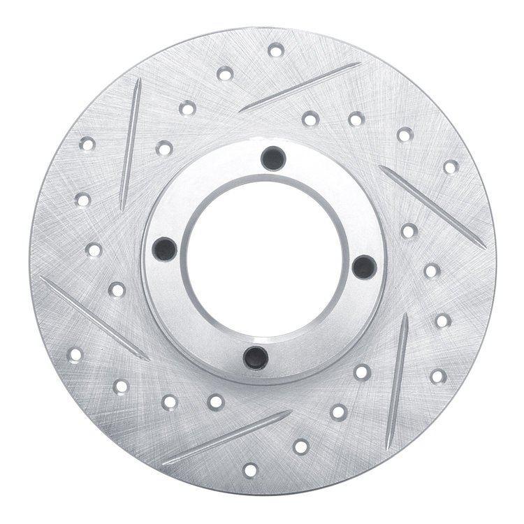 E-Line Drilled & Slotted Silver Brake Rotor, 1963-1979 Fits Multiple Makes/Models, Position: Front Left