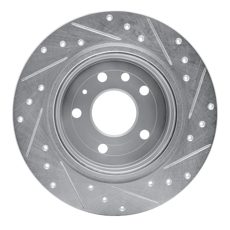 E-Line Drilled & Slotted Silver Brake Rotor, 1999-2010 GM, Position: Rear Left