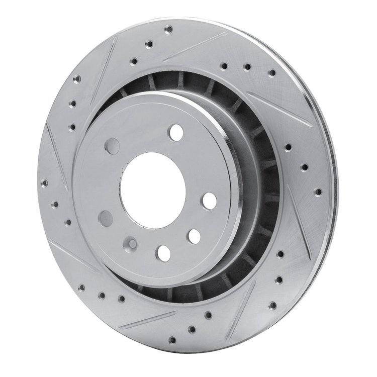 E-Line Drilled & Slotted Silver Brake Rotor, 2002-2010 GM, Position: Rear Left