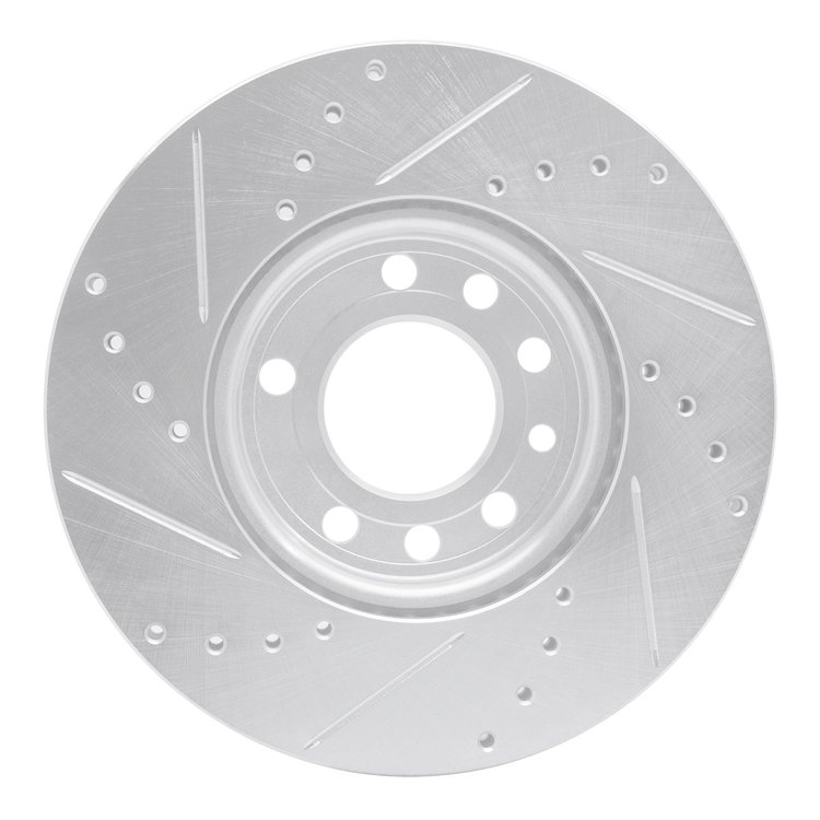 E-Line Drilled & Slotted Silver Brake Rotor, 2003-2011 GM, Position: Front Right