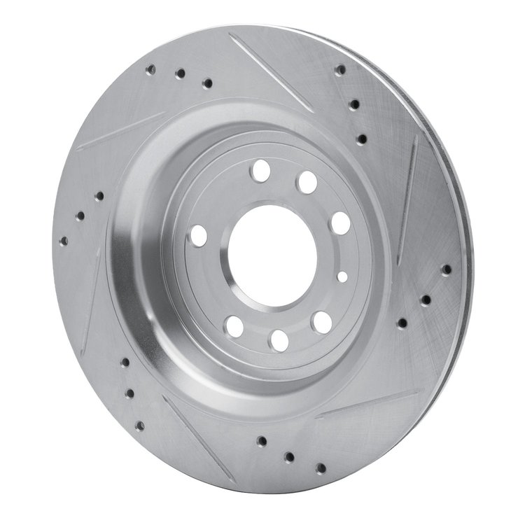 E-Line Drilled & Slotted Silver Brake Rotor, 2003-2011 GM, Position: Rear Left