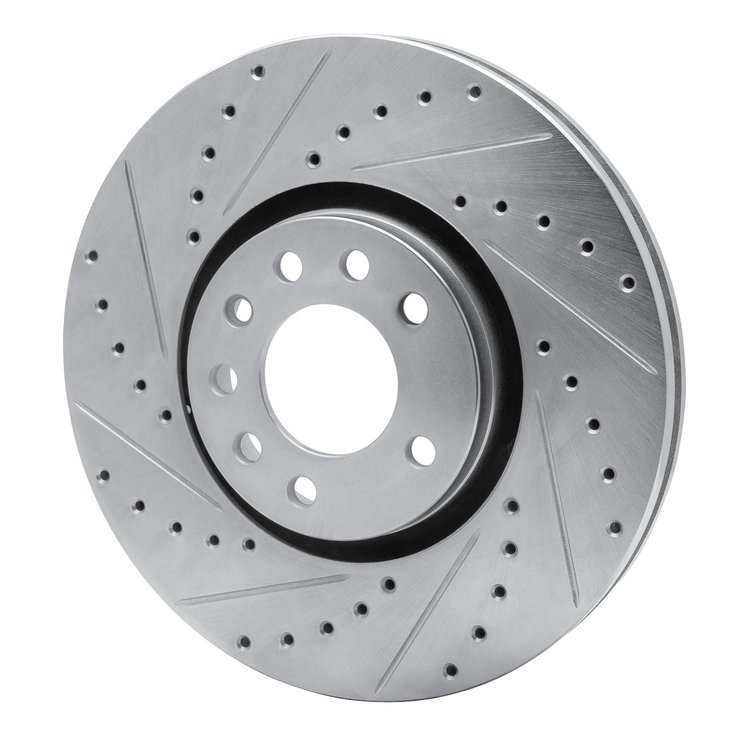 E-Line Drilled & Slotted Silver Brake Rotor, 2003-2011 GM, Position: Front Left