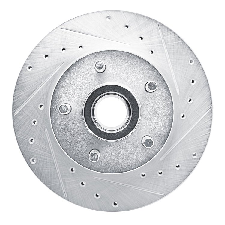 E-Line Drilled & Slotted Silver Brake Rotor, 1979-1983 American Motors, Position: Front Right