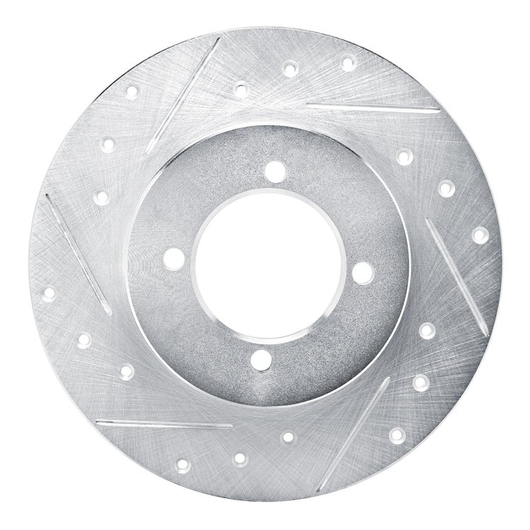 E-Line Drilled & Slotted Silver Brake Rotor, 1975-1982 Infiniti/Nissan, Position: Front Left