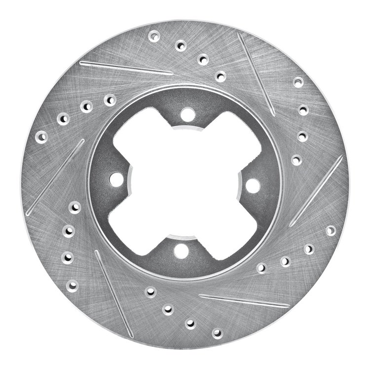 E-Line Drilled & Slotted Silver Brake Rotor, 1979-1983 Infiniti/Nissan, Position: Front Right