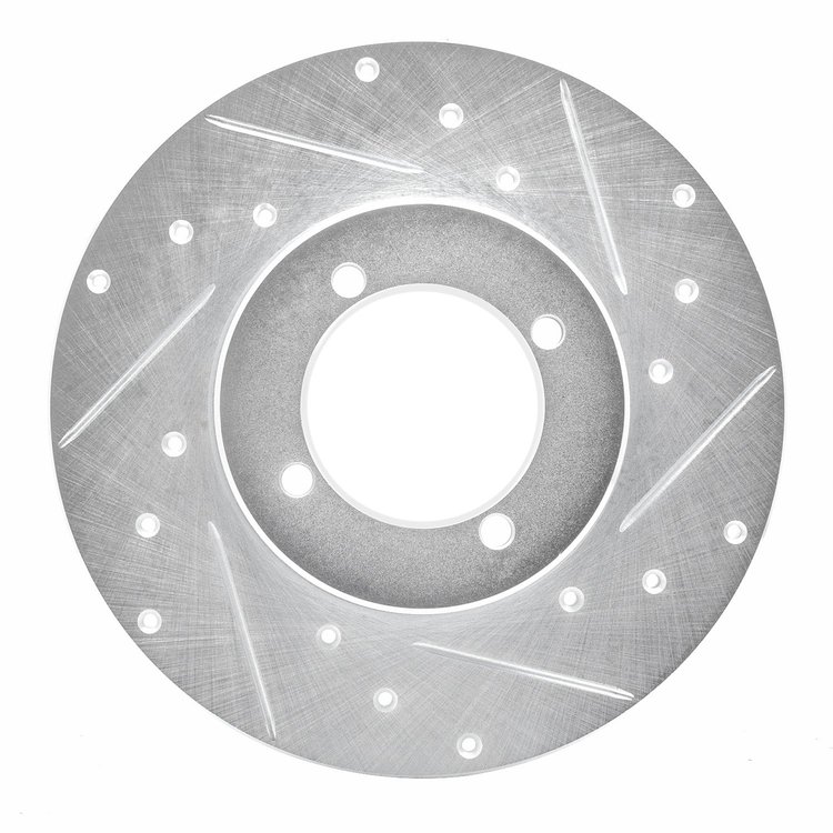E-Line Drilled & Slotted Silver Brake Rotor, 1970-1973 Infiniti/Nissan, Position: Front Right