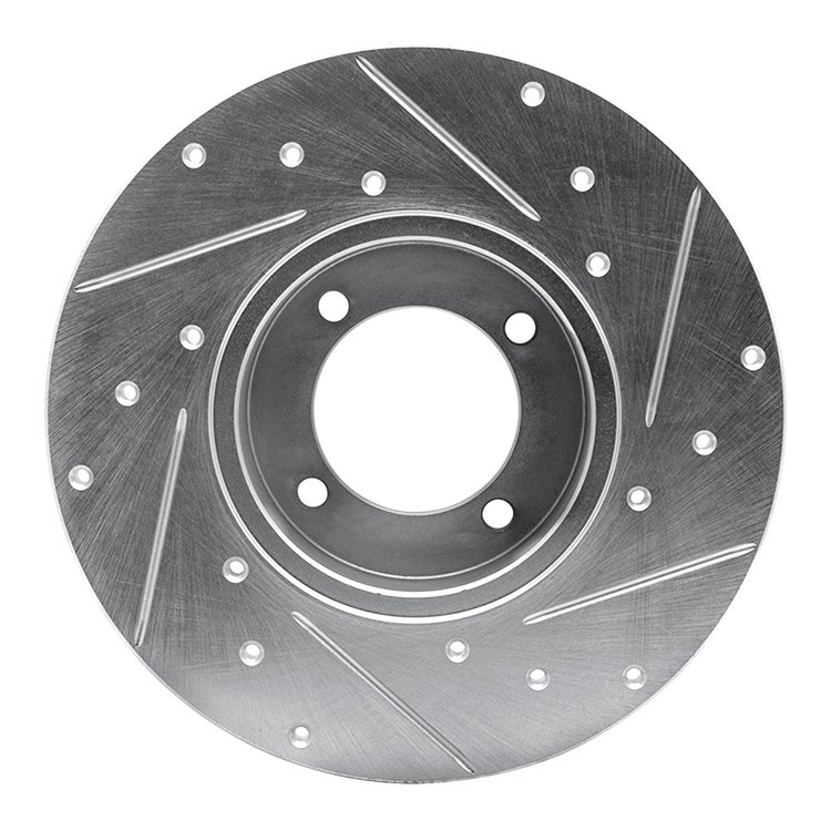 E-Line Drilled & Slotted Silver Brake Rotor, 1980-1983 Infiniti/Nissan, Position: Front Left