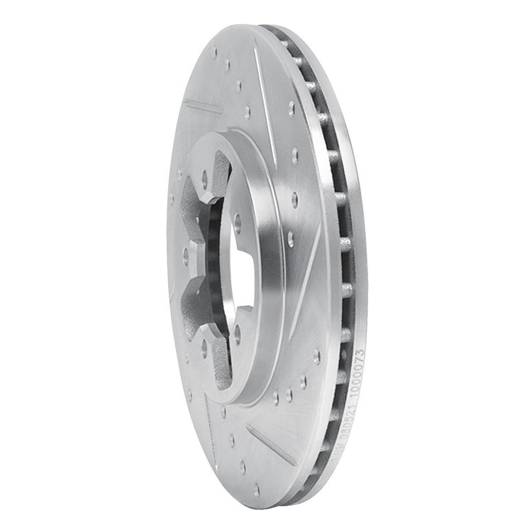 E-Line Drilled & Slotted Silver Brake Rotor, 1984-1989 Infiniti/Nissan, Position: Front Right
