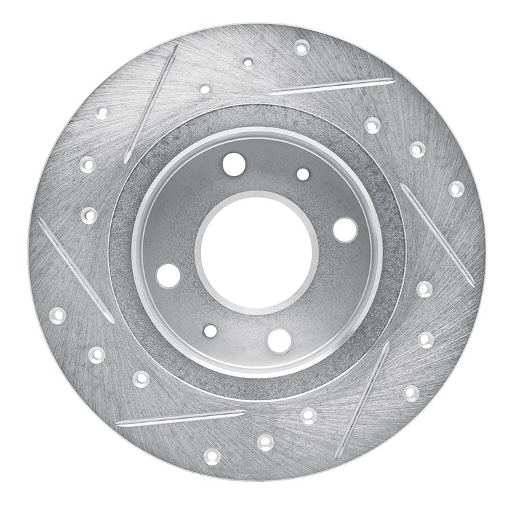 E-Line Drilled & Slotted Silver Brake Rotor, 1986-2006 Infiniti/Nissan, Position: Front Right