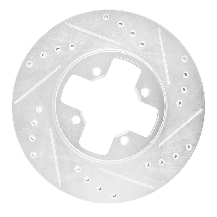E-Line Drilled & Slotted Silver Brake Rotor, 1984-1985 Infiniti/Nissan, Position: Front Right