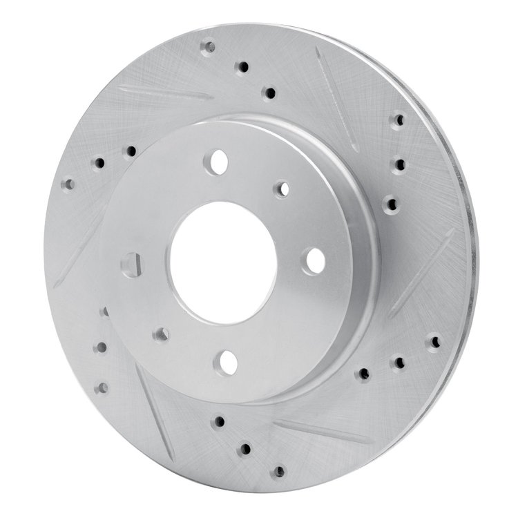 E-Line Drilled & Slotted Silver Brake Rotor, 1986-2017 Infiniti/Nissan, Position: Front Right