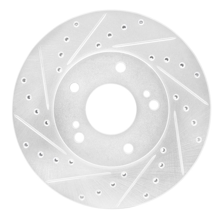 E-Line Drilled & Slotted Silver Brake Rotor, 1987-1989 Infiniti/Nissan, Position: Front Left
