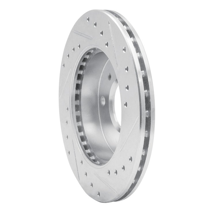 E-Line Drilled & Slotted Silver Brake Rotor, 1989-1996 Infiniti/Nissan, Position: Front Left