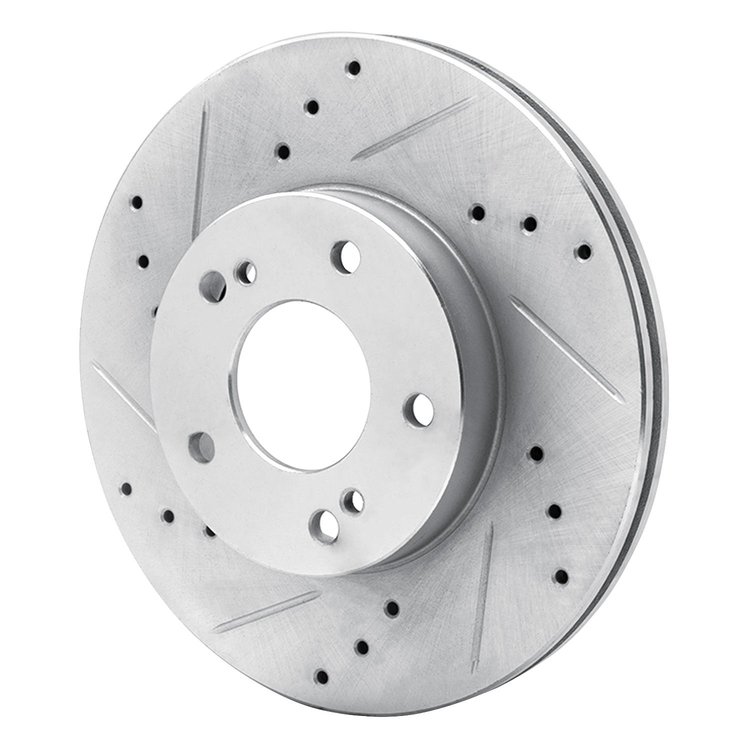 E-Line Drilled & Slotted Silver Brake Rotor, 1989-1999 Infiniti/Nissan, Position: Front Left