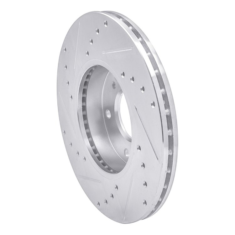 E-Line Drilled & Slotted Silver Brake Rotor, 1989-1999 Infiniti/Nissan, Position: Front Right