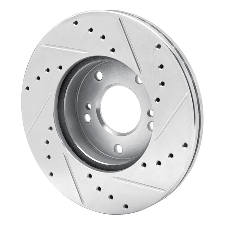E-Line Drilled & Slotted Silver Brake Rotor, 1989-1990 Infiniti/Nissan, Position: Front Left