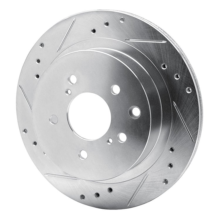 E-Line Drilled & Slotted Silver Brake Rotor, 1989-1996 Infiniti/Nissan, Position: Rear Left