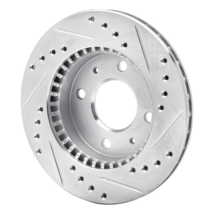 E-Line Drilled & Slotted Silver Brake Rotor, 1995-2000 Infiniti/Nissan, Position: Front Left