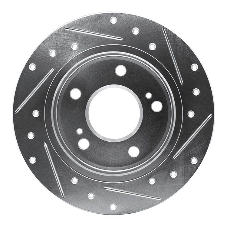 E-Line Drilled & Slotted Silver Brake Rotor, 1994-1998 Infiniti/Nissan, Position: Rear Left
