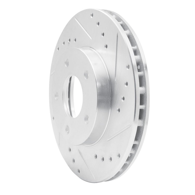 E-Line Drilled & Slotted Silver Brake Rotor, 1999-2001 Infiniti/Nissan, Position: Front Right
